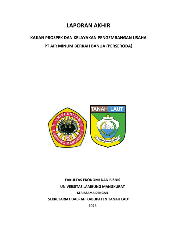 LAPORAN KAJIAN ANALISIS INVESTASI PENYERTAAAN MODAL PEMERINTAH KAB. TANAH LAUT KEPADA PD. BARATALA TUNTUNG PANDANG